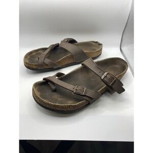 Birkenstock Gizeh Thong Sandals Brown Leather Cork‎ Footbed Adjustable Buckle